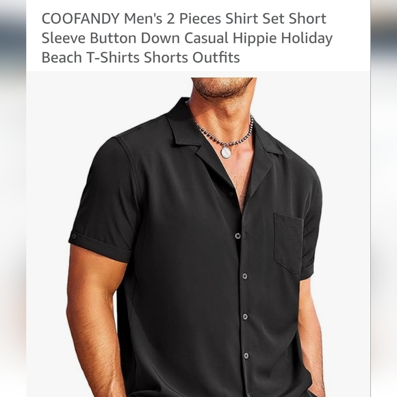 NEW MENS 2 PIECE BLACK BEACH CASUAL BUTTON DOWN SHIRT & SHORT SUIT SIZE LARGE - Picture 5 of 11